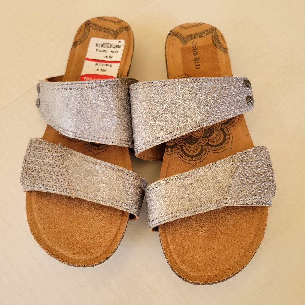 Cobb Hill Womens 9.5 Trinity Sandals Flats Pewter Adjustable Straps